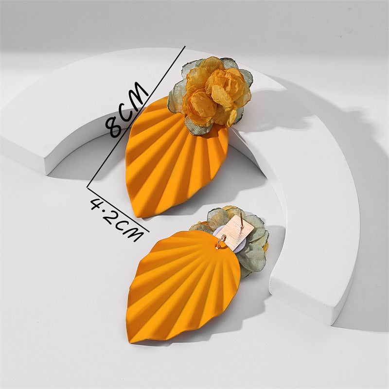 Fashion Pleated Leaf Flower Earrings