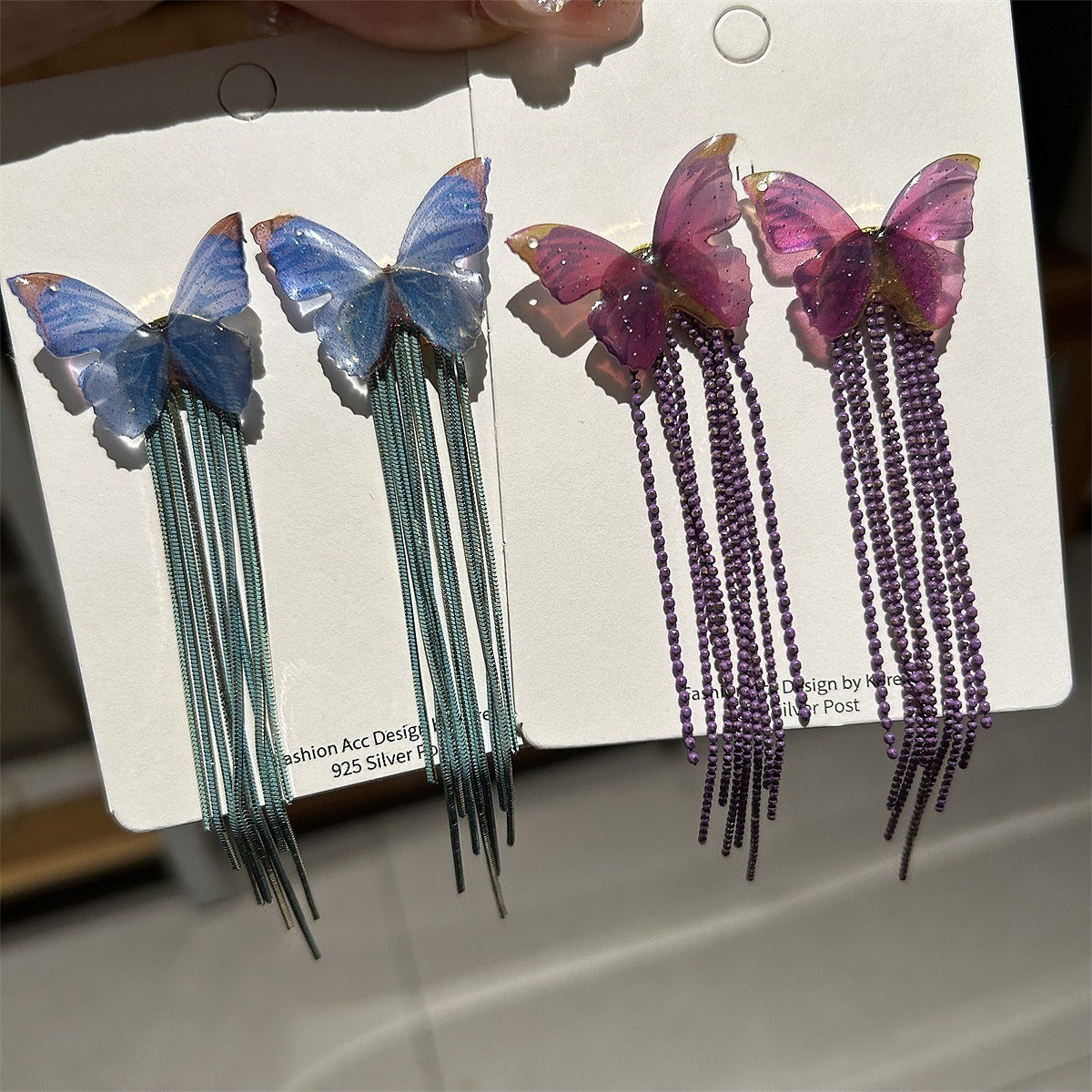 Butterfly long tassel earrings, design earrings, metal earrings, elegant earrings for women