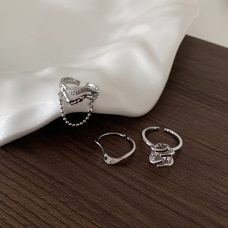 Minority Design Irregular Twisted Metal Open Ring Set Female Korean Personality Simple And Versatile Temperament Ring