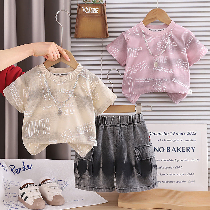 Summer English short sleeved two-piece baby casual clothes