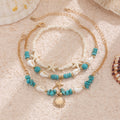Vacation beach style turquoise set with special dense chain, simple starfish multi-layer rice bead ankle chain