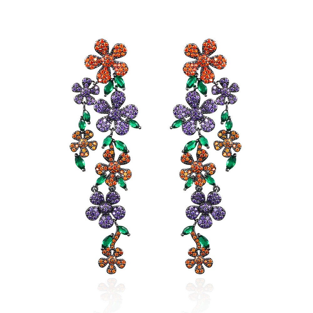Mingyuan Fenghua Duohua Petals Long style Earrings with Colorful Tassel Earrings