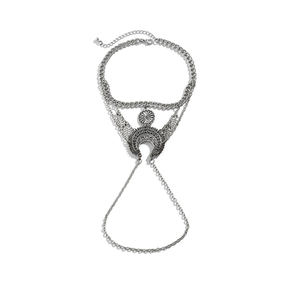 Bohemian metal chain jewelry arm chain punk retro dream catcher net leaf tassel open arm bracelet