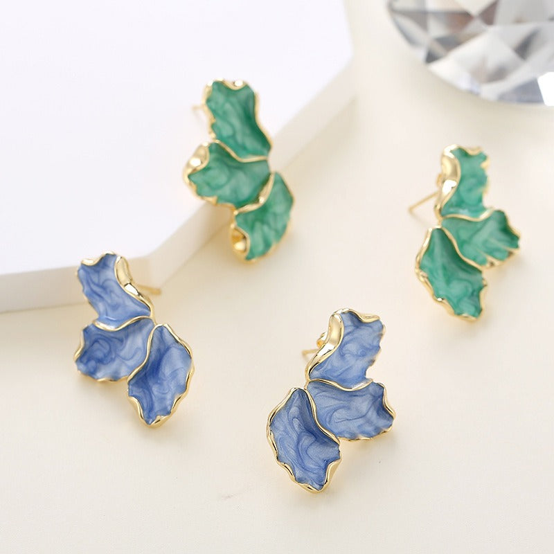 Maple Leaf Flower Earrings Fashionable, Light Luxury, Colorful Petals, Oil Dropping Earrings for Women