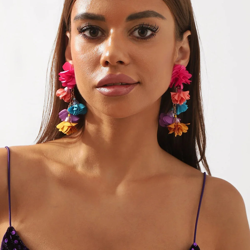 Colorful Flower Tassel Earrings Bohemian Holiday Style Earrings