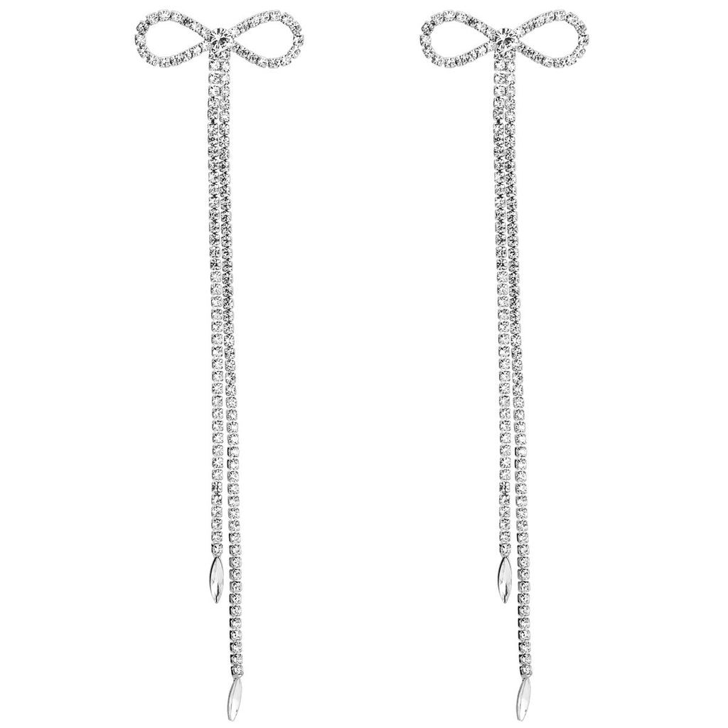 Diamond bow shaped claw chain tassel earrings women's long earrings Bohemian style