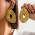 Exaggerated French round metal earrings with simple irregular texture earrings