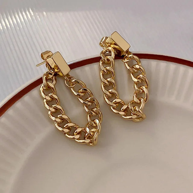 Silver Needle Metal Style Chain Tassel Earrings Fashion Long Earrings
