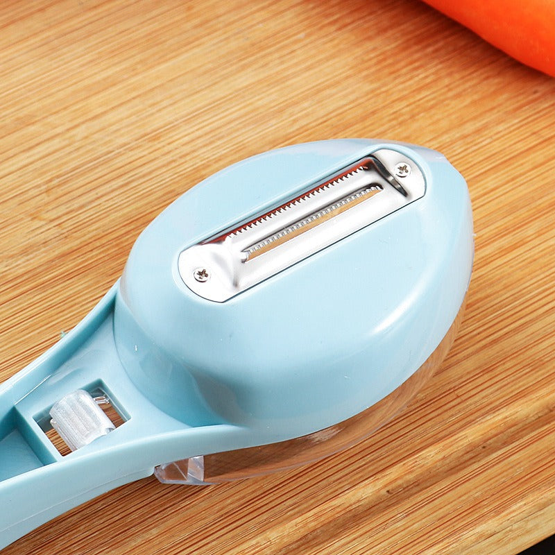 Multi functional double-sided peeler, storage type knife, fish scale planer, household anti splash fruit and vegetable with lid storage type scraper