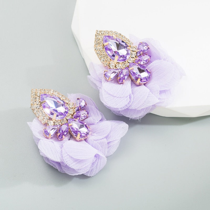 Earrings, lace and diamond studded earrings, women's retro style ear accessories