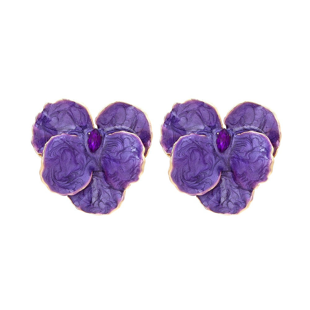 Alloy Drip Oil Flower Earrings Yellow Enamel Butterfly Petals Earrings