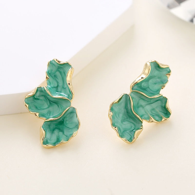 Maple Leaf Flower Earrings Fashionable, Light Luxury, Colorful Petals, Oil Dropping Earrings for Women