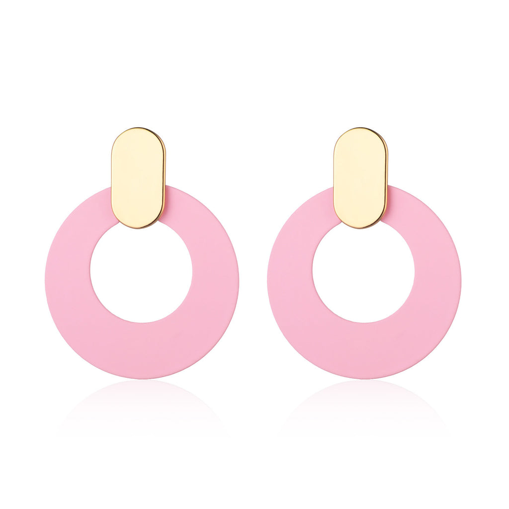 New net red earrings contrast color earrings pink geometric circle earrings fashion personality earrings