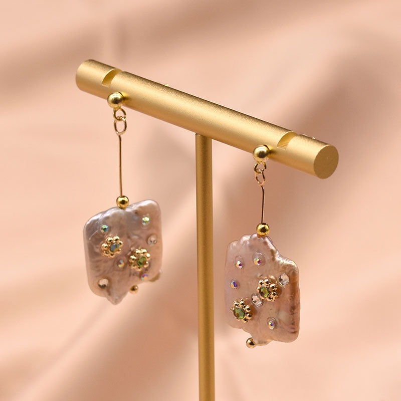 Baroque Purple Pearl Geometric Earrings Temperament Fashion Simple Earrings Studs